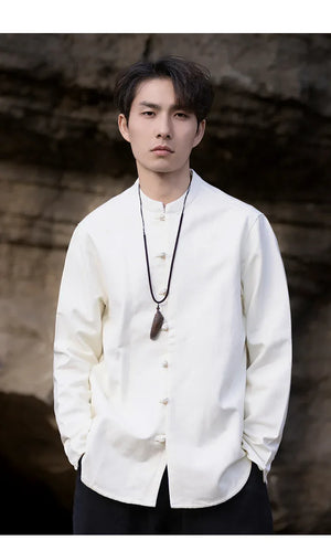 New China Style stand-up collar linen shirt men's Tang suit - Yandan_Hanfu