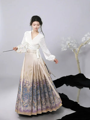 “Lucky Butterfly” – Gold-Brocade Hanfu Skirt | New Chinese Style Daily Ma Mian Skirt - Yandan_Hanfu