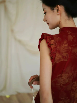 Lotus Step – Red Mermaid Qipao for Wedding, Engagement & Tea Ceremony - Yandan_Hanfu