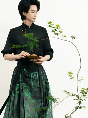 Unisex Hanfu Set – New Chinese Style Cross Jacket & Horse-Face Skirt Modern Hanfu Male - Yandan_Hanfu