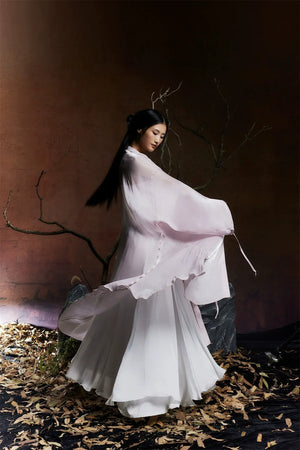 Elegant Solid Halter Maxi Dress – Flowing High-Slit Skirt for Dance & Evening Wear - Yandan_Hanfu