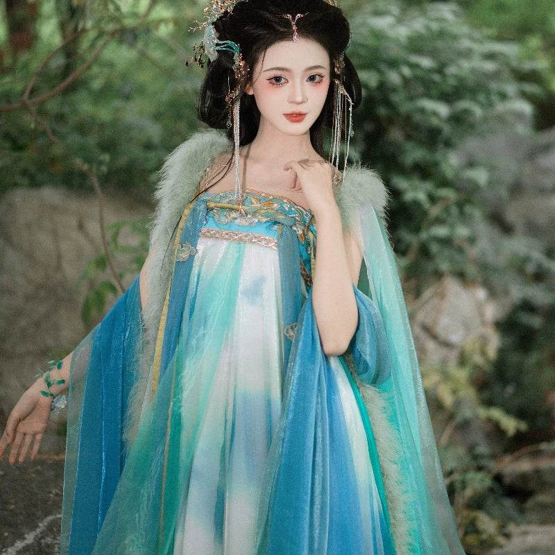 Tang Summer – Fragmented Cape & Hezi Skirt Hanfu Set for Summer