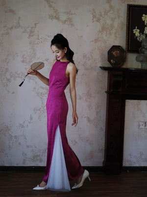 "Rose Hairpin" Dragon Fruit Color Piece Cheongsam Bridal Wedding Dress Engagement - Yandan_Hanfu
