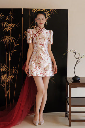 "Little Meixue" Short Bow Cheongsam Bridal Wedding Dress - Yandan_Hanfu
