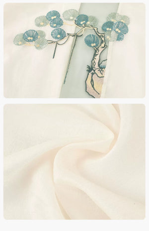 Walking Through Green Hills – Tang-Inspired Hanfu Dress Set with Camisole Gown and Overlap Blouse - Yandan_Hanfu