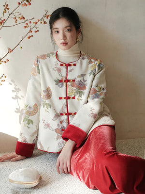 Red Velvet Cheongsam – Modern Chinese Winter Dress with Butterfly Bead Embroidery - Yandan_Hanfu