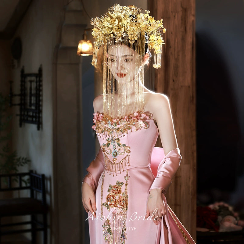 Jade Pool – Original New Chinese Style Evening Gown for Engagement & Elegant Toast Ceremonies