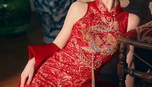 Beloved Dream – New Chinese Red Bridal Qipao/Cheongsam Dress for Engagement, Wedding Toast & Spring Ceremony - Yandan_Hanfu