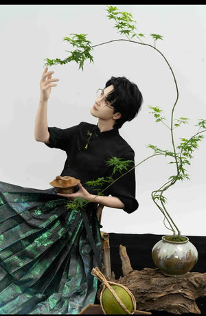 Unisex Hanfu Set – New Chinese Style Cross Jacket & Horse-Face Skirt Modern Hanfu Male - Yandan_Hanfu