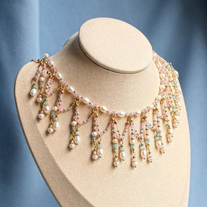 Butterfly Shell & Aquamarine Pearl Necklace – Hanfu Yingluo Accessory with Original Design - Yandan_Hanfu