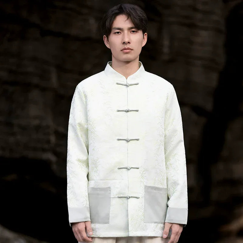 New Chinese style jacquard disc button top men's Tang suit【Pink&White】 - Yandan_Hanfu