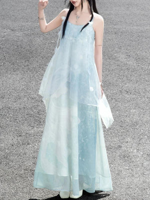 The legend of the blue sea Suspender skirt Fresh seaside holiday dress Long dress Versatile and thin - Yandan_Hanfu