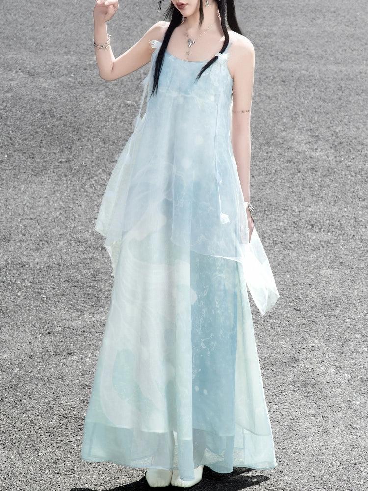 The legend of the blue sea Suspender skirt Fresh seaside holiday dress Long dress Versatile and thin - Yandan_Hanfu