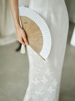"Pianrou" White Jacquard Ribbon Morning Gown Knot Bridal Toast Dress Engagement Banquet Bar Mitzvah - Yandan_Hanfu