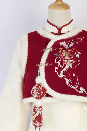 autumn and winter lolita spring dawn Chinese style short vest new year red robe long sleeve op cheongsam dress - Yandan_Hanfu