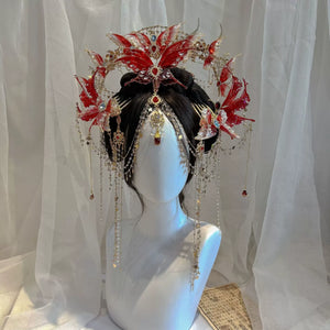 Dunhuang Princess Headpiece Set – Exotic Red Tassel Hair Accessories for Hanfu & Oriental Dance - Yandan_Hanfu