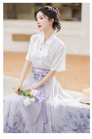 Purple Hanfu Han Element Cotton Short Shirt Horse Face Hanfu Female - Yandan_Hanfu