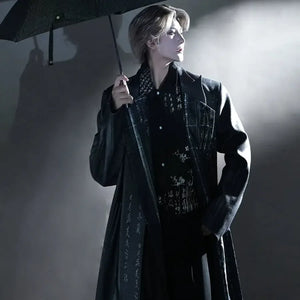 Ink Rhythm – Unisex Wool Coat Set in New Chinese Style | Calligraphy-Inspired Ink Wash Design - Yandan_Hanfu