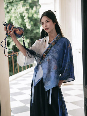 Yulong Dance – Modern Hanfu Set | Embroidered Cross-Collar Dao Robe with Loose Pants (Spring & Autumn) - Yandan_Hanfu