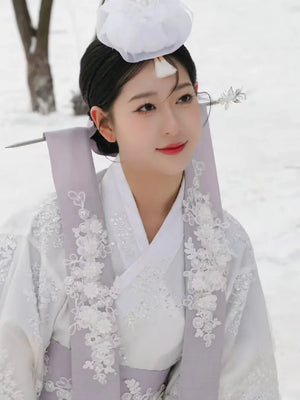 White Yanji Hanbok court dress daily traditional Korean national costume - Yandan_Hanfu