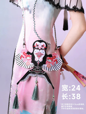 Blush Kite Qipao – Layered Faux Two-Piece Cheongsam in Modern Hanfu Style - Yandan_Hanfu