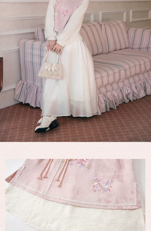 Silken Grace – Modern Hanfu Jacquard Dress Set | Stand-Collar Two-Piece Hanfu-Inspired Outfit with Midi Skirt - Yandan_Hanfu