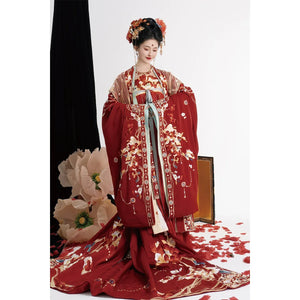 Authentic Tang-Style Bridal Hanfu – Custom Embroidered Red Gown with Flowing Grand Sleeves - Yandan_Hanfu