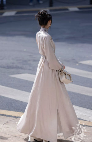 New Chinese style | Everyday stand-up collar dress shirt long skirt - Yandan_Hanfu