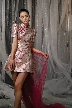 "Little Meixue" Short Bow Cheongsam Bridal Wedding Dress - Yandan_Hanfu