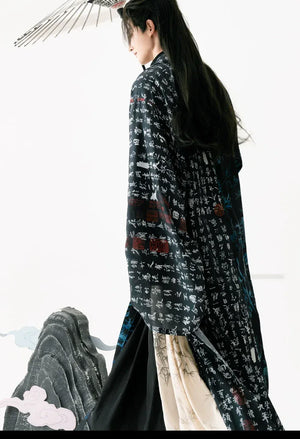 Song Dynasty | Calligraphy Hanfu Men's Cloak Large Sleeve Shirt Black Suit - Yandan_Hanfu