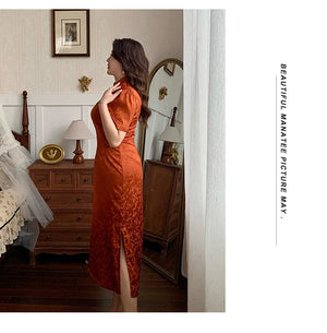 Orange short sleeve plus size cheongsam/qipao - Yandan_Hanfu