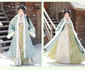 Verdant Atelier – Winter Tang-Style Hanfu Set with Cloak, Cross-Collar Top & Qi-Chest Skirt - Yandan_Hanfu