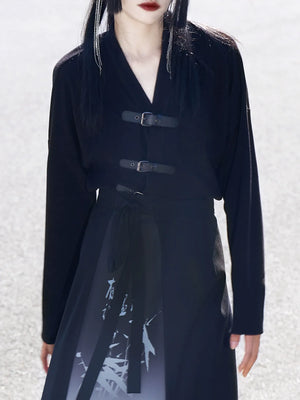 New Chinese Style | Black & White Shirt Women's Horse Face Skirt Suit - Yandan_Hanfu