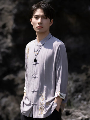 Tang suit men's Chinese style linen embroidered shirt - Yandan_Hanfu