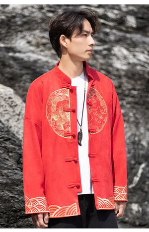 New Chinese style suede embroidered top jacket Tang suit men - Yandan_Hanfu