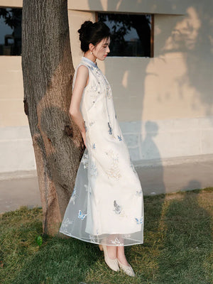 Asymmetric Qipao-Style Dress – Refined Embroidered Long Gown for Women - Yandan_Hanfu