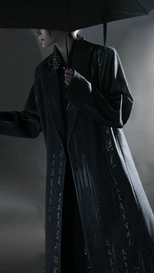 Ink Rhythm – Unisex Wool Coat Set in New Chinese Style | Calligraphy-Inspired Ink Wash Design - Yandan_Hanfu