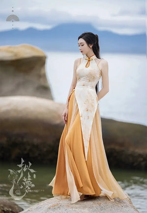 Fuguang Irregular Cheongsam Elegant Skirt - Yandan_Hanfu
