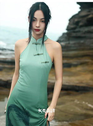 New Chinese Style dress women's summer retro buckle daily commuting sleeveless long cheongsam - Yandan_Hanfu