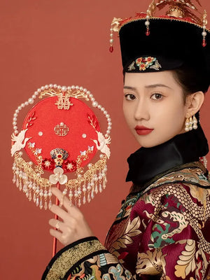 如意 | Bridal fan Chinese wedding bouquet - Yandan_Hanfu