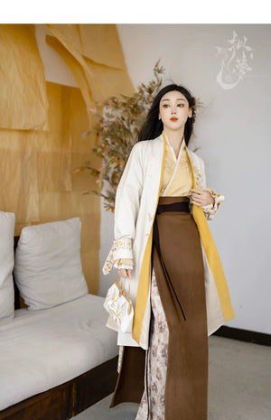 Yellow Rose – New Chinese Style Song-Inspired Coat | Everyday Hanfu Outerwear with Flowing Sleeve Dress - Yandan_Hanfu