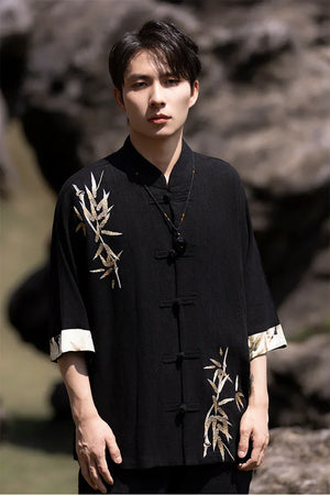 Tang suit men's Chinese style linen embroidered shirt - Yandan_Hanfu
