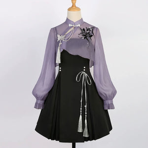 Iris ink butterfly girl exquisite fringed Han element sweet purple cheongsam fairy dress - Yandan_Hanfu