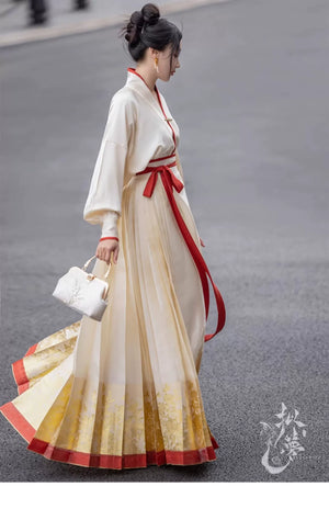 Black&Blue Modern Hanfu | 6-meter-high daily Hanfu suit slimming and long horse-mamian skirt - Yandan_Hanfu