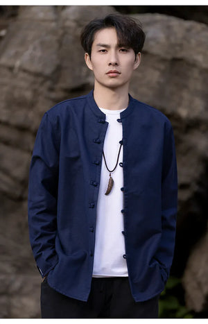 New China Style stand-up collar linen shirt men's Tang suit - Yandan_Hanfu