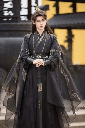 Yun Jue | Unisex Traditional Hanfu Set – Embroidered Cross-Collar Wei-Jin Style with Detachable Sleeves - Yandan_Hanfu