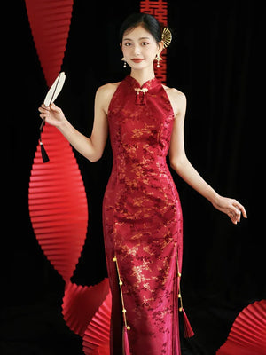 "Jubilee Bell" Red Cheongsam Shawl Bridal Toast Engagement Dress - Yandan_Hanfu
