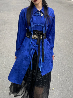 New Chinese style | Klein blue button-down shirt casual all-match shirt suit - Yandan_Hanfu