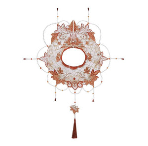 Ornate detachable cloud shoulder accessory with floral embroidery and beads, part of the Maple Leaf Hanfu set.