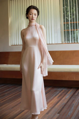 100% Acetate Mulberry Silk Modern Chinese Dress – Versatile Shawl Design, Off-Shoulder Summer Evening Gown - Yandan_Hanfu